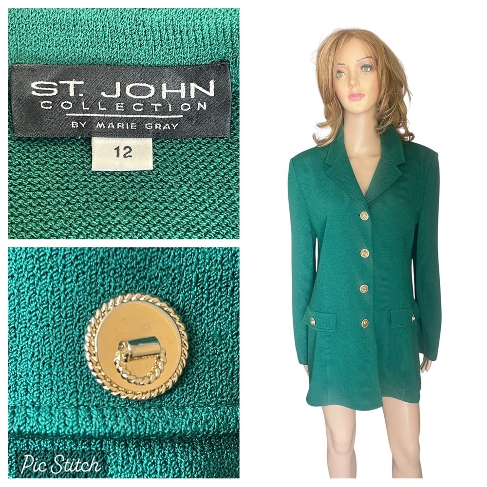 Vintage St John Collection knit green‎ large jacket size 12